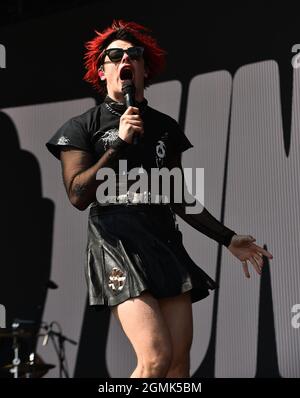 Las Vegas, USA. September 2021. Yungblud tritt am 2021. September 2021 auf der Tagesbühne beim iHeartRadio Music Festival 18 im AREA15 in Las Vegas, Nevada, auf. Foto: Casey Flanigan/imageSPACE Credit: Imagespace/Alamy Live News Stockfoto