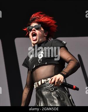 Las Vegas, USA. September 2021. Yungblud tritt am 2021. September 2021 auf der Tagesbühne beim iHeartRadio Music Festival 18 im AREA15 in Las Vegas, Nevada, auf. Foto: Casey Flanigan/imageSPACE Credit: Imagespace/Alamy Live News Stockfoto