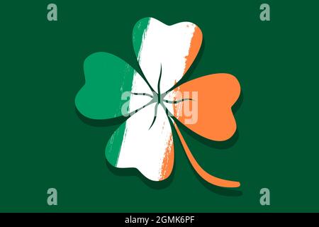 Vektor Vintage Poster mit glücklichen Kleeblatt wie irische Flagge. Vektor-Illustration eines glücklichen Kleeblatts mit der Flagge Irlands. Poster mit Glücksklee. Stock Vektor