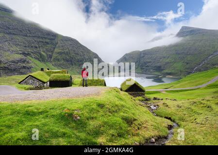 Wunderbares Dorf Saksun auf Streymoy Island, Färöer Inseln Stockfoto