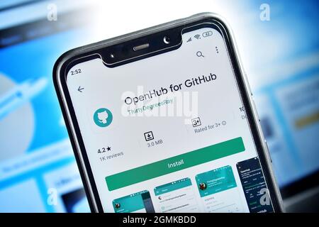 Neu Delhi, Indien - 10. Februar 2020: Openhub für GitHub App auf Smartphone, GitHub Anwendung Stockfoto