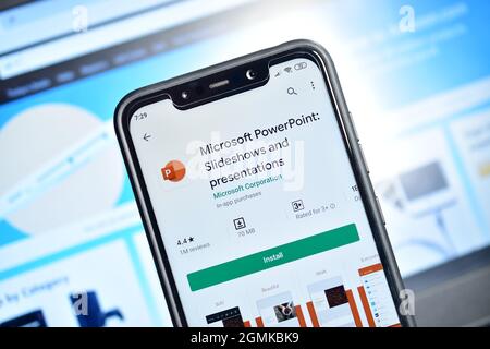Neu Delhi, Indien - 10. Februar 2020: Microsoft Power Point and Presentation Application auf Smartphone, PPT App Stockfoto