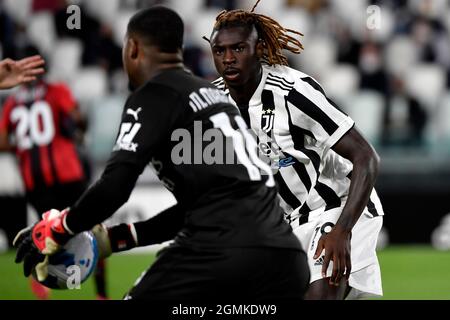 Turin, Italien. September 2021. Moise Kean vom FC Juventus während des Fußballspiels der Serie A 2021/2022 zwischen dem FC Juventus und dem AC Mailand im Allianz-Stadion in Turin (Italien), 19. September 2021. Foto Andrea Staccioli/Insidefoto Kredit: Insidefoto srl/Alamy Live News Stockfoto