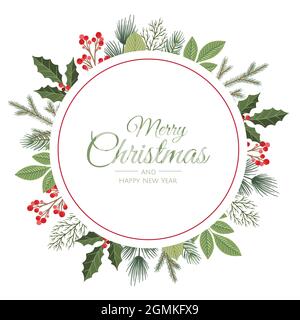 Winter Urlaub Hintergrund. Grenze mit Christbaumzweigen und Dekorationen. Ideal für Neujahrskarten, Banner, Kopfzeilen, Partyposter. Stock Vektor
