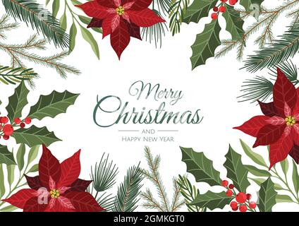 Winter Urlaub Hintergrund. Grenze mit Christbaumzweigen und Dekorationen. Ideal für Neujahrskarten, Banner, Kopfzeilen, Partyposter. Stock Vektor