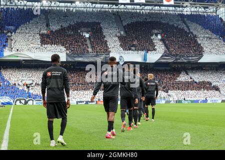 Kopenhagen, Dänemark. September 2021. Die Spieler des FC Midtjylland treten beim 3F Superliga-Spiel zwischen dem FC Kopenhagen und dem FC Midtjylland in Parken in Kopenhagen an. (Foto: Gonzales Photo/Alamy Live News Stockfoto