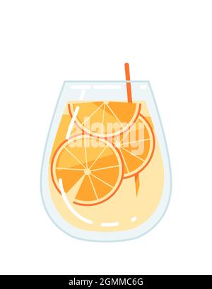 Alkoholischer Cocktail aperol orange im Glas mit Scheiben von orangen Vektor-Illustration des sommerlichen Strandgetränks auf weißem Hintergrund Stock Vektor