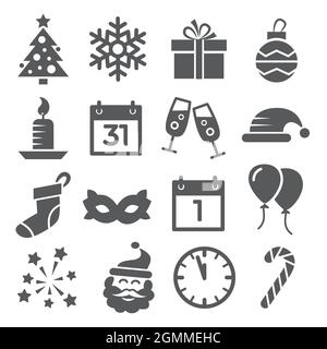 Neujahr-Symbole auf weißem Hintergrund Stock Vektor