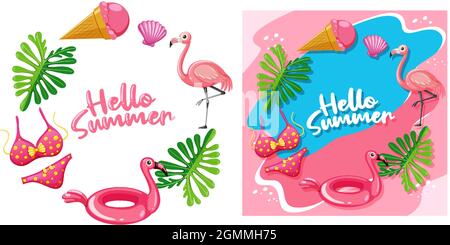Verschiedene Hallo Sommer Banner Vorlage in Flamingo Thema Illustration Stock Vektor