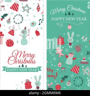 Set von Webbannern mit weihnachtlichen Designelementen im Doodle-Stil. Weihnachtskarten. Vektor Stock Vektor