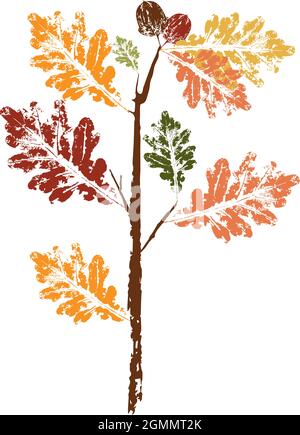 Farbiger Tintendruck eines herbstlichen Blattes. Aquarellblatt. Stock Vektor