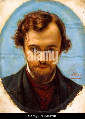 Dante Gabriel Rossetti (1828-1882), englischer Dichter, Illustrator, Maler und Mitbegründer der Präraffaeliten-Bruderschaft, Porträtmalerei von William Holman Hunt, 1853 Stockfoto