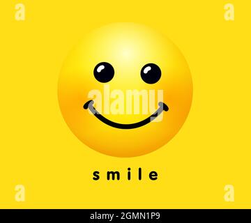 Smile Icon, Bannerdesign für den Urlaub. Lächelndes Emoticon-Vektor-Logo auf gelbem Hintergrund. World Smile Day, 1. Oktober Stock Vektor