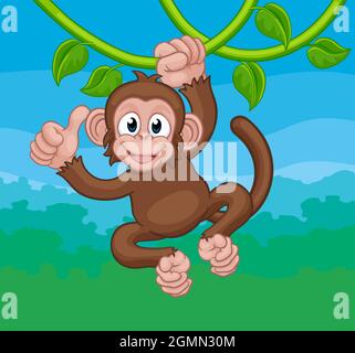 Affen Singen Auf Jungle Vines Thumbs Up Cartoon Stock Vektor