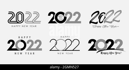 Großer Satz von 2022 Happy New Year schwarz & grau Logo Text-Design. Luxus-Vektor-Illustration für Urlaub Neujahr oder Weihnachten. Zahlen 20 22 und Text Stock Vektor