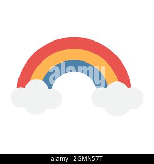 Einfachste Cartoon tricolor Regenbogen mit Wolken. Rot, orange, blau. Vektorgrafik EPS10 Stock Vektor