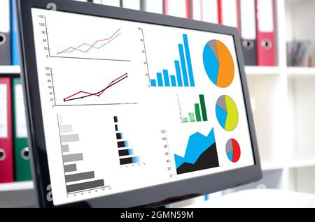 Grafisches Analysekonzept auf einem Computerbildschirm dargestellt Stockfoto