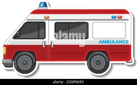 Aufkleber-Design mit Seitenansicht der Krankenwagen isoliert Illustration Stock Vektor