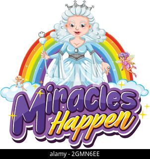 Wunder geschieht Schrift Typografie mit einer schönen Prinzessin Charakter Illustration Stock Vektor