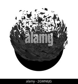 Explosion Wolke von schwarzen Stücken auf weißem Hintergrund. Scharfe Partikel fliegen zufällig in die Luft. Big Burst. Kreis Explodieren Stock Vektor
