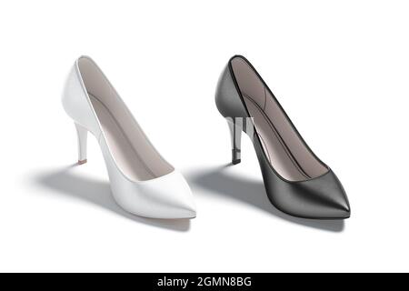 Blsnk schwarz-weiße High Heels Schuhe Mockup, Seitenansicht Stockfoto