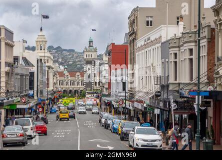 Außenansicht Des Dunedin Railway Station Building Vom Octagon In Dunedin Neuseeland Stockfoto