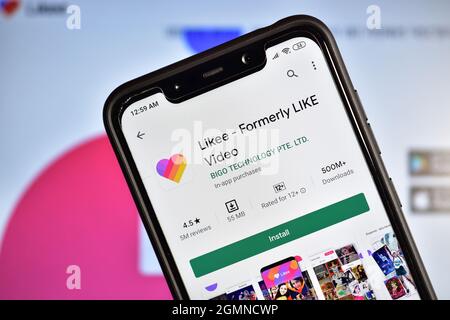 New Delhi, Indien 10 April 2020:- Likee-Anwendung auf dem Smartphone, ist eine kurze Video-Erstellung und Teilen App Stockfoto