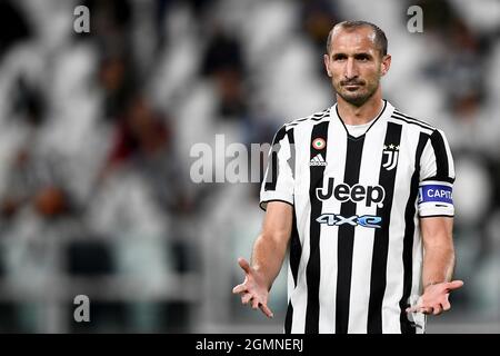 Turin, Italien. 19. September 2021. Giorgio Chiellini von Juventus FC zeigt sich während des Fußballspiels der Serie A zwischen dem FC Juventus und dem AC Mailand. Kredit: Nicolò Campo/Alamy Live Nachrichten Stockfoto