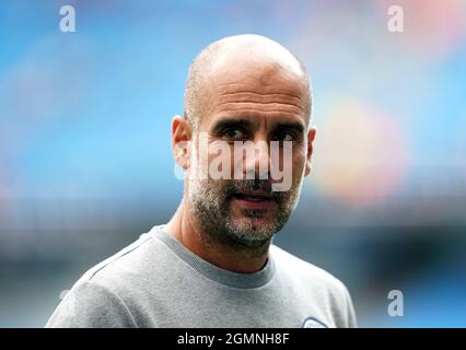 Aktenfoto vom 18-09-2021 von Manchester City Manager Pep Guardiola. Bilddatum: Samstag, 18. September 2021. Ausgabedatum: Montag, 20. September 2021. Stockfoto