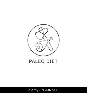 Vektorlinie Logo, Abzeichen oder Symbol - Paläo Ernährung. Symbol für eine gesunde Ernährung. Stock Vektor