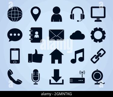 Multimedia-Symbolsammlung auf blauem Hintergrund Stock Vektor