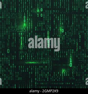 Matrix aus binären Zahlen. Sci-Fi-Hintergrund. Binärer Computercode. Grüne digitale Zahlen. Futuristische Hacker-Abstraktion im Hintergrund. Zufallszahlen fallen aus Stock Vektor
