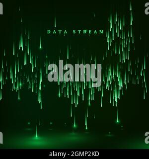 Matrix. Grüner Hintergrund im Matrixstil. Datenstrom. Fallender zufälliger Datenblock. Visualisierung des Cyberspace oder der virtuellen Realität. Vektorgrafik Stock Vektor