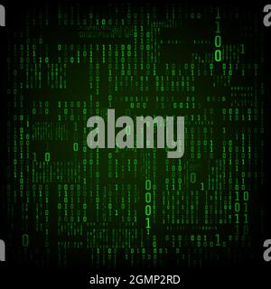Matrix aus binären Zahlen. Binärer Computercode. Grüne digitale Zahlen. Futuristische oder Science-Fiction-Hacker-Abstraktion. Zufällige Zahlen, die auf den fallen Stock Vektor