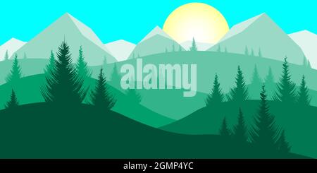 Abendliche Waldlandschaft. Vektorgrafik. Stock Vektor
