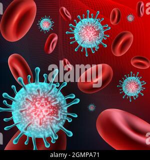 Medizinischer Hintergrund mit Blutstromviren und roten Blutkörperchen. Vektorgrafik. Stock Vektor