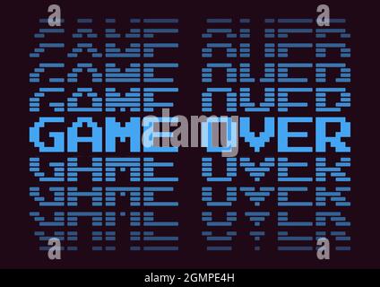 Ein helles und dunkelblaues SPIEL ÜBER Retro-Synthwave-Stil typografische Grafik Illustration Stockfoto