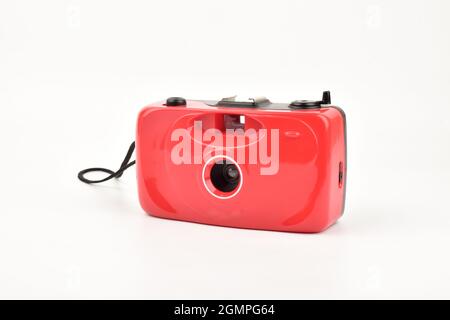 Analogkamera auf weißem Hintergrund isoliert Stockfoto