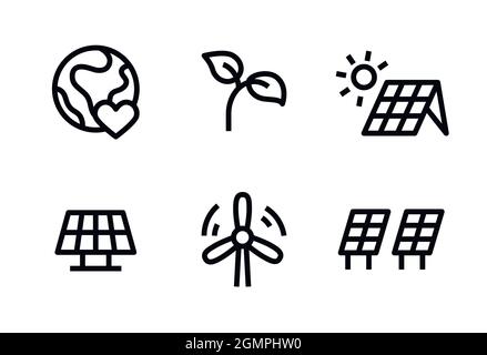 Symbol für die Linie für erneuerbare Energien eingestellt. Umweltfreundlich Stock Vektor