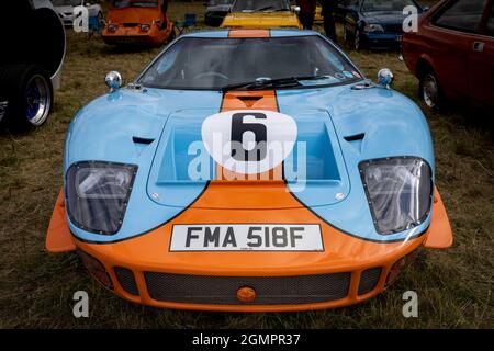 GT40 (FMA 518F) Le Mans Coupé in der legendären Gulf Oil Lackierung, die am 11. September 2021 auf der Abingdon Air & Country Show zu sehen ist Stockfoto