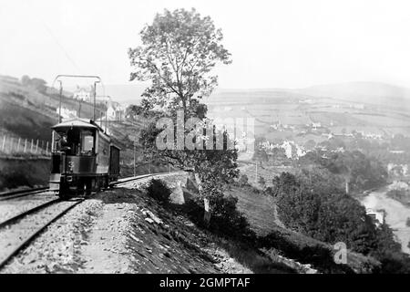 Manx Electric Railway in der Nähe von Laxey, Isle of man, Anfang des 20. Jahrhunderts Stockfoto