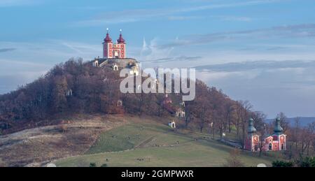 Der barocke Kalvarienberg in Banska Stiavnica. Slowakei. Unesco-Weltkulturerbe. Stockfoto