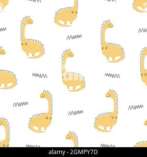 Niedliches Dinosaurier-Muster – handgezeichnetes, kindliches Dinosaurier-Nahtloses Druckdesign. Digitalpapier Vektorgrafik Stock Vektor