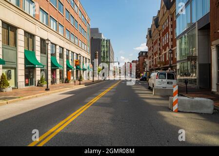 Die Innenstadt von Portland ist voll von Backsteingebäuden aus dem 19. Jahrhundert und ist heute eine Touristenattraktion Stockfoto