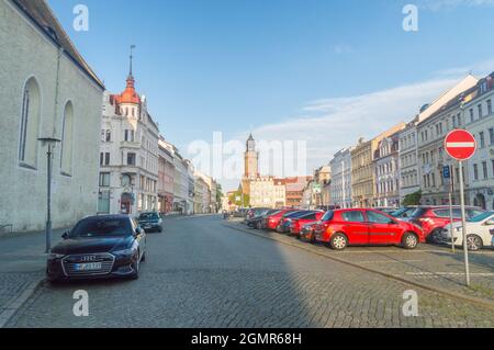 Gorlitz, Deutschland - 2. Juni 2021: Oberer Marktplatz. Größter Platz im historischen Teil der Stadt. Stockfoto