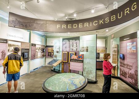 Virginia Fredericksburg Battlefield Visitor Center, Civil war Exponate Sammlung Innenraum im Museum Stockfoto