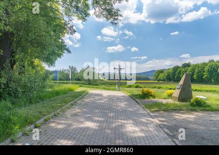 Blick in der Nähe von Dreipunkt Deutschland, Tschechien und Polen. Die Grenze zu drei Ländern liegt an der Lausitzer Neiße. Stockfoto