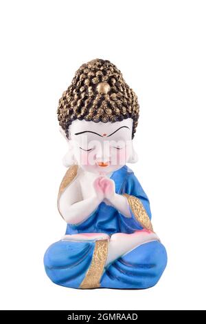 Niedliche Buddha Statue isoliert auf weißem Hintergrund mit Clipping Path Stockfoto