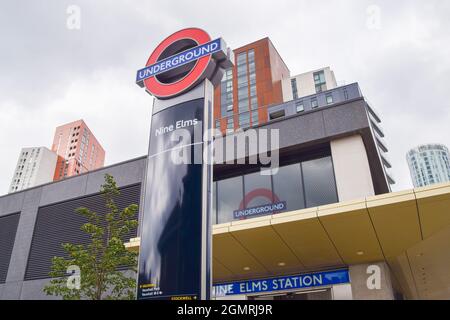 London, Großbritannien. September 2021. Außenansicht der U-Bahn-Station Nine Elms.zwei neue Londoner U-Bahn-Stationen, Battersea Power Station und Nine Elms, wurden auf der Northern Line eröffnet. (Bild: © Vuk Valcic/SOPA Images via ZUMA Press Wire) Bild: ZUMA Press, Inc./Alamy Live News Stockfoto