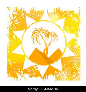 Weiße Sonne auf gelbem Hintergrund. Abstraktion der Pyramide von Ägypten. Hallo Sommer. Vektorgrafik Stock Vektor